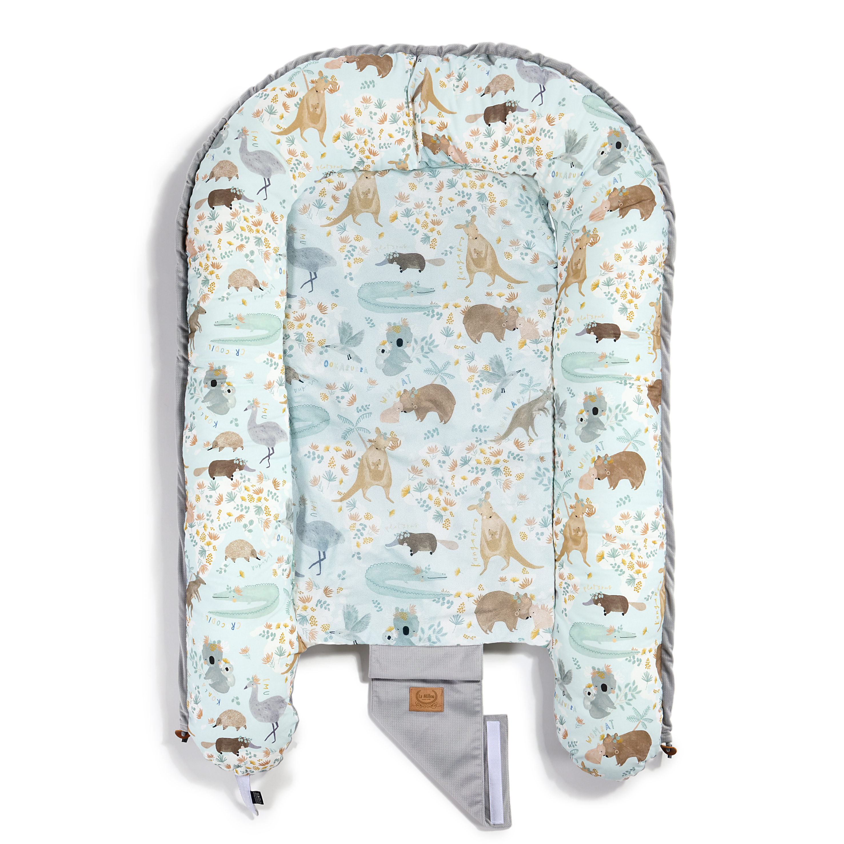 La Millou波蘭 Velvet 頂級棉柔嬰兒睡窩(鋪棉版)｜澳洲森友會(藍底)｜舒柔深灰