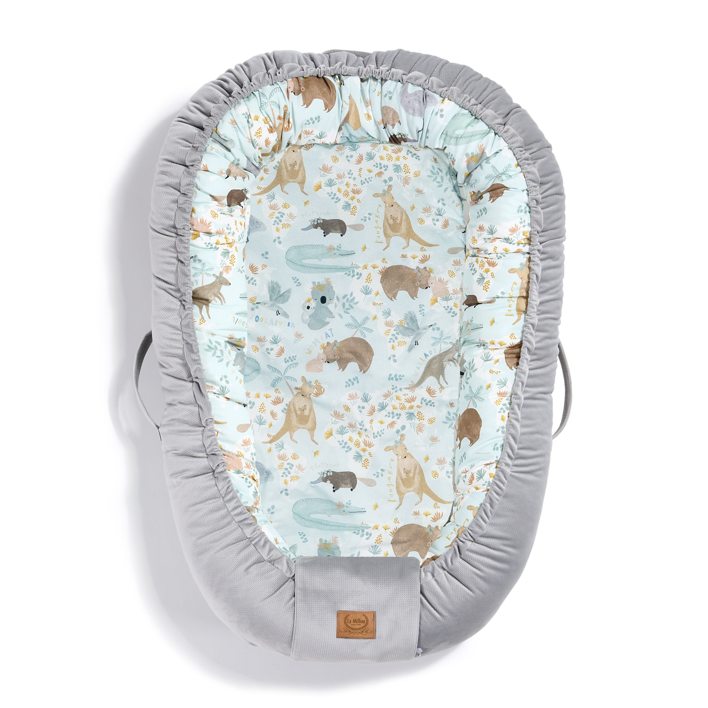 La Millou波蘭 Velvet 頂級棉柔嬰兒睡窩(鋪棉版)｜澳洲森友會(藍底)｜舒柔深灰
