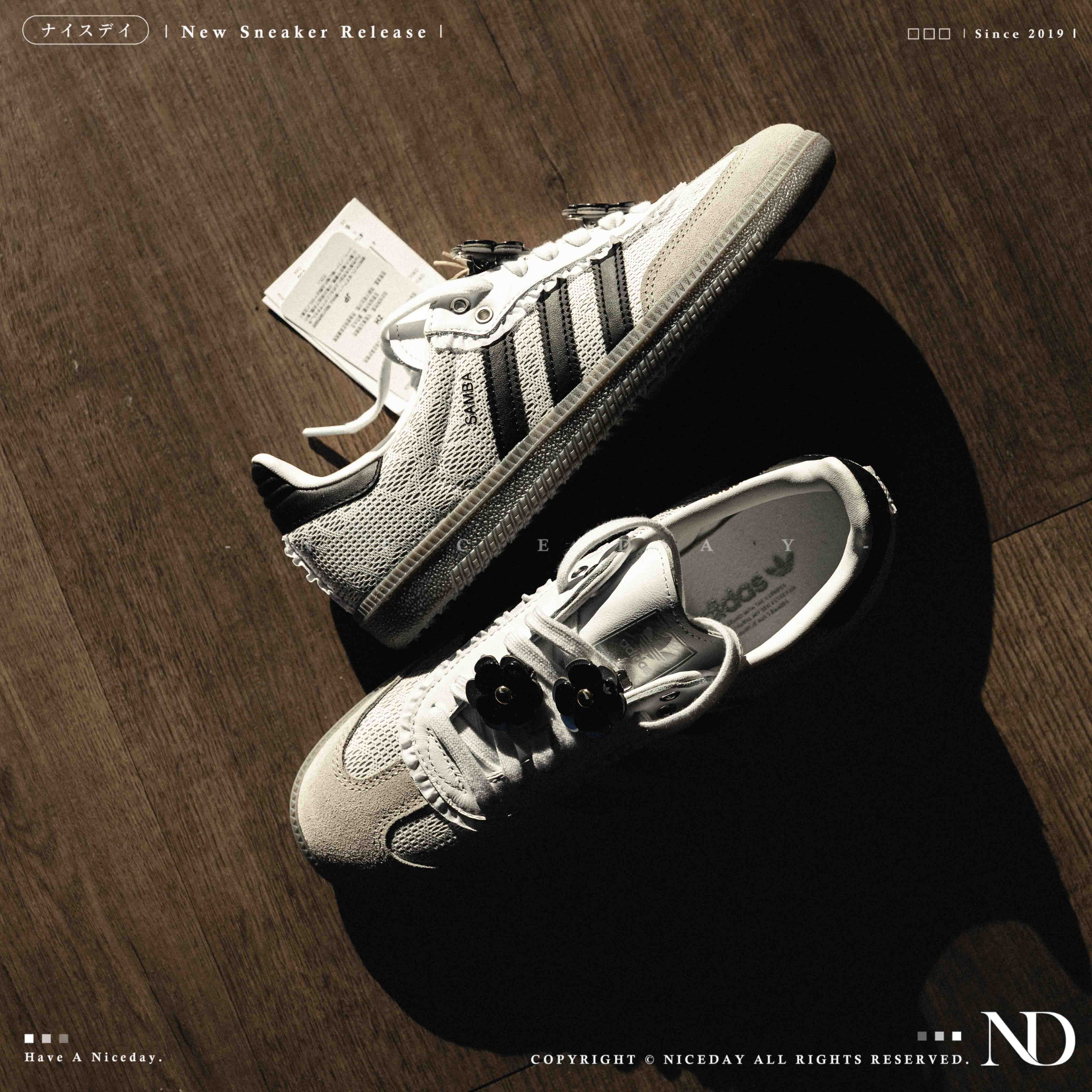 NICEDAY 現貨 Adidas Samba OG 蕾絲 小花 白黑 白 編織 麂皮 鞋花 IH3371