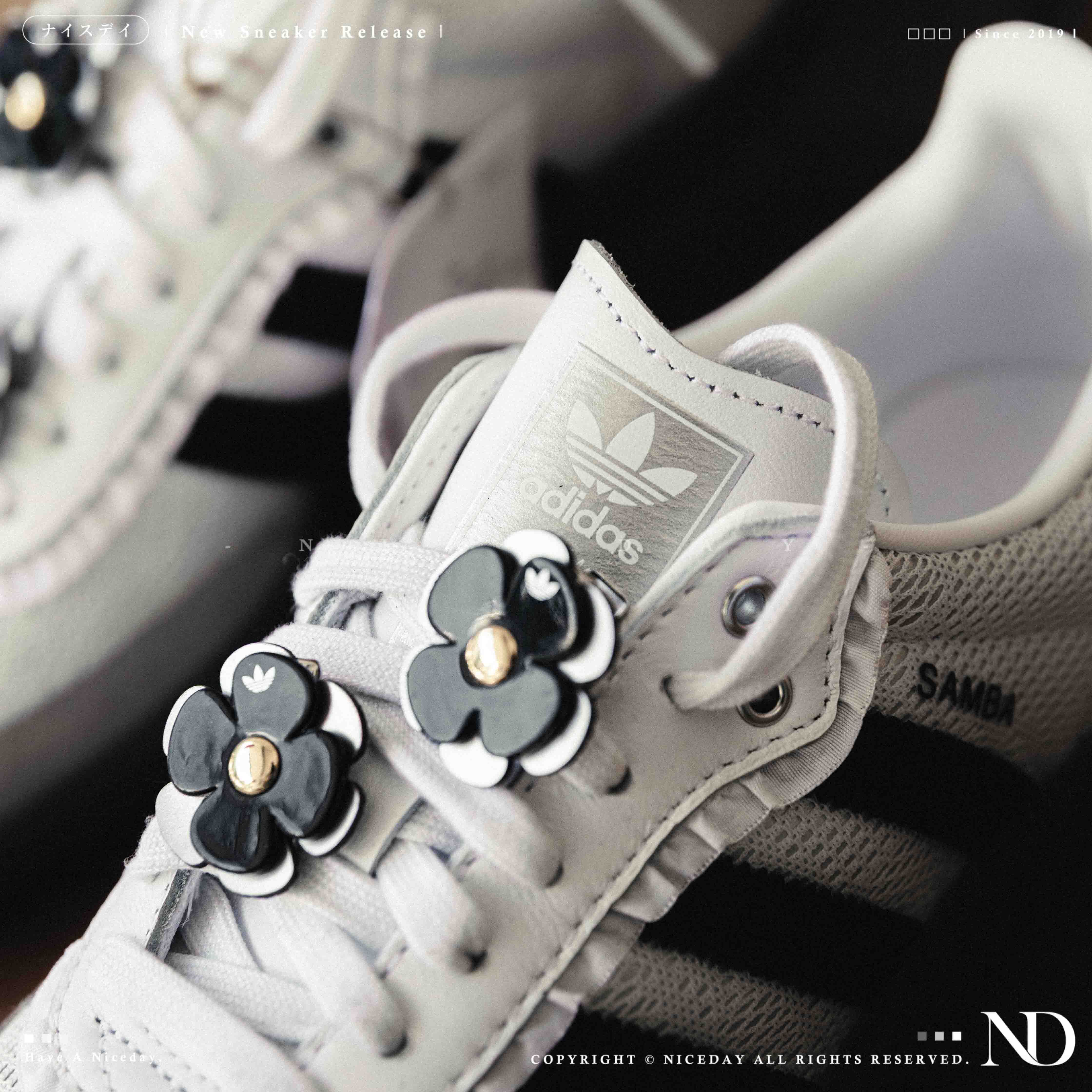 NICEDAY 現貨 Adidas Samba OG 蕾絲 小花 白黑 白 編織 麂皮 鞋花 IH3371