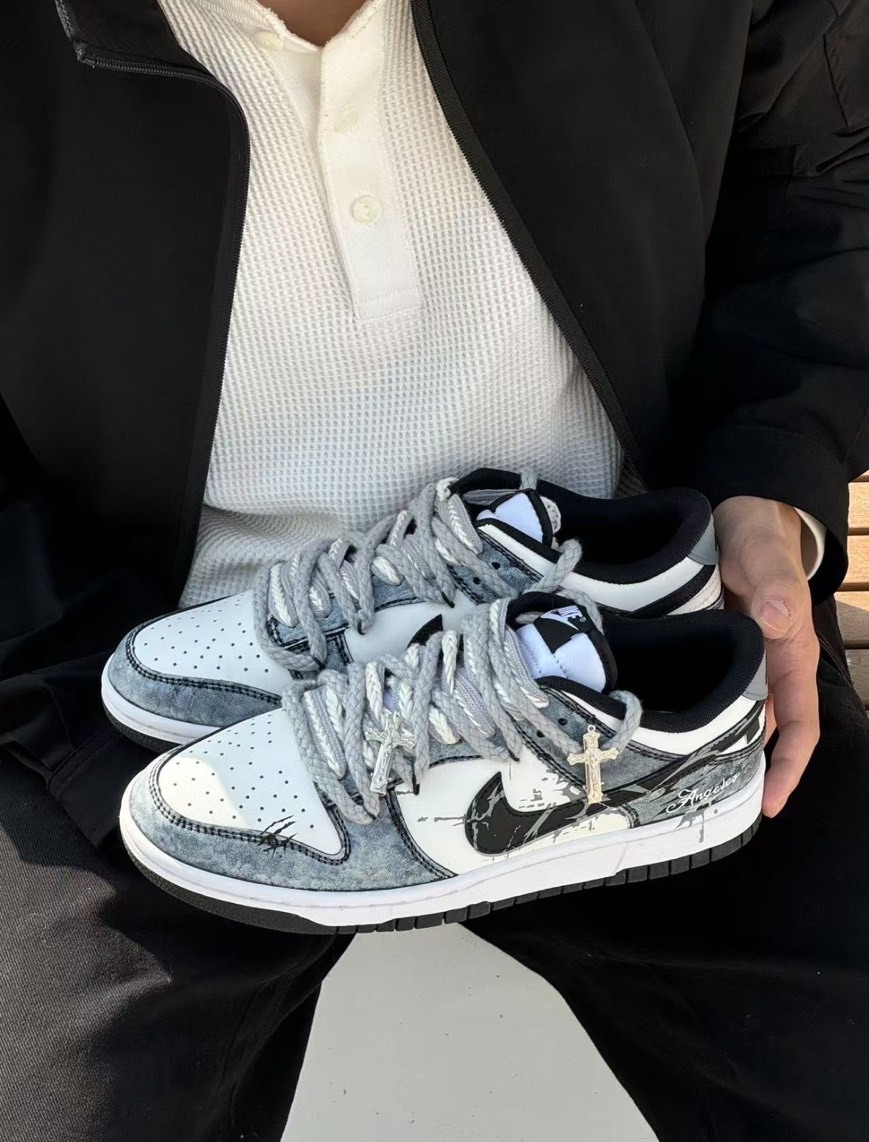 <💥廠商拗來的福利...限時砍價😣>【訂製鞋款】Nike Dunk Low 弒影靈契 哥德式 解構 藍黑白 休閒鞋 DD1391100(Team177-弒影靈契)