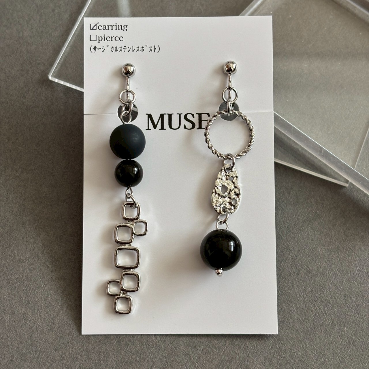 [MUSE] 不對稱花影設計耳環 | 耳夾 | NO.37