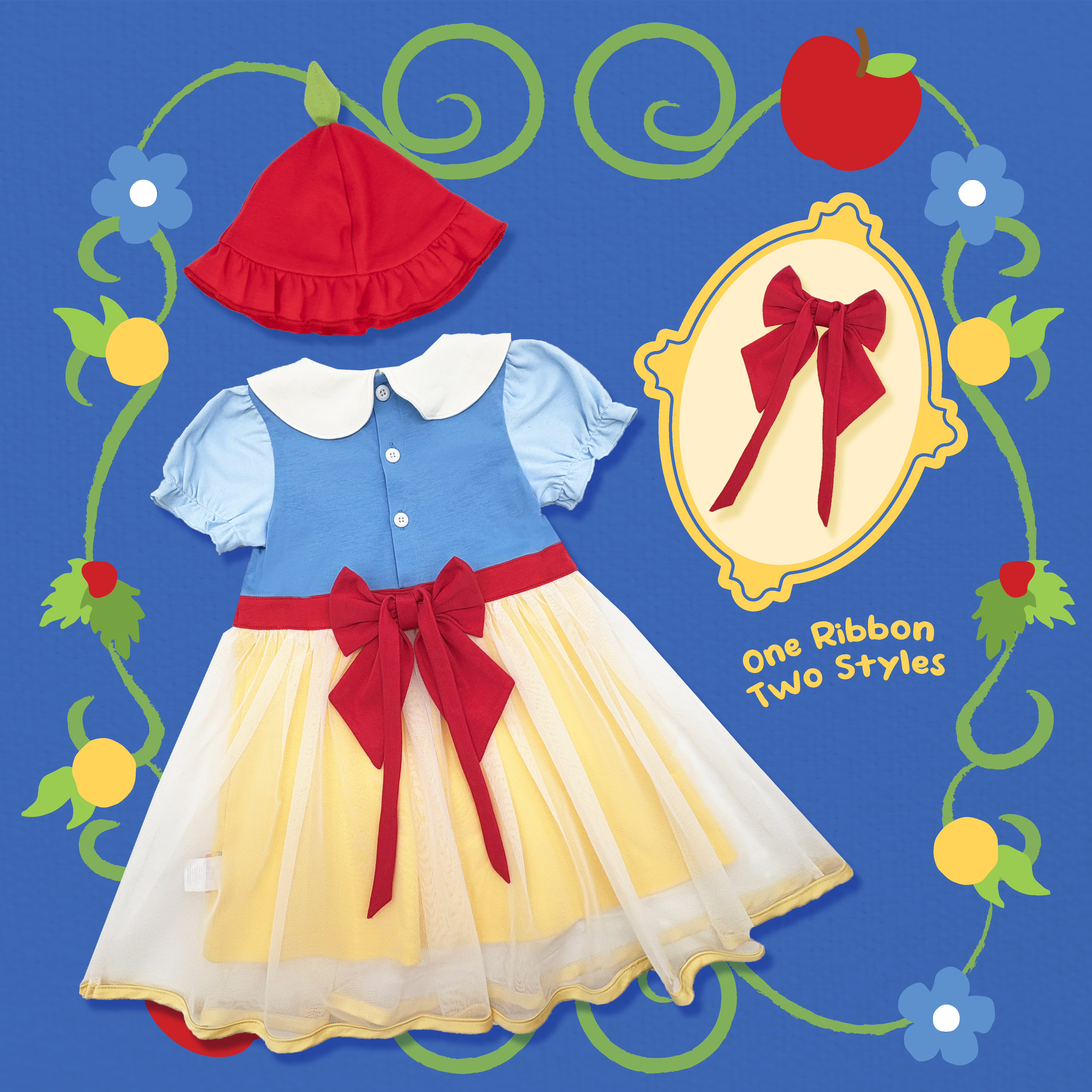 甜美蘋果公主造型連身紗裙連兩用蝴蝶結髮帶