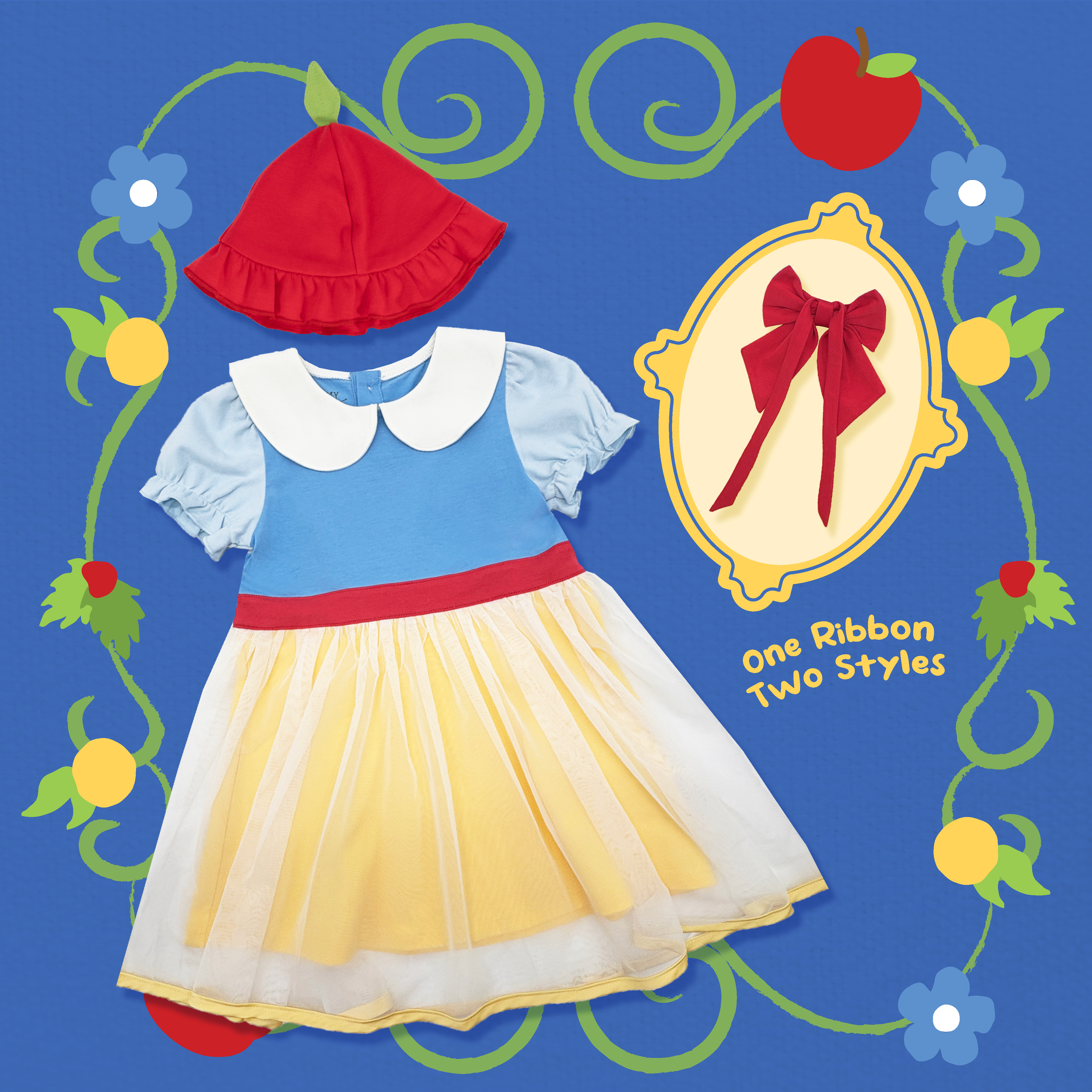 甜美蘋果公主造型連身紗裙連兩用蝴蝶結髮帶