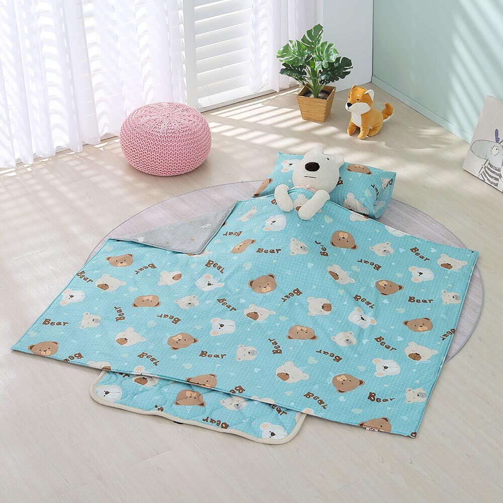 兒童抗菌防蹣三件式睡袋｜2216 麻吉熊藍