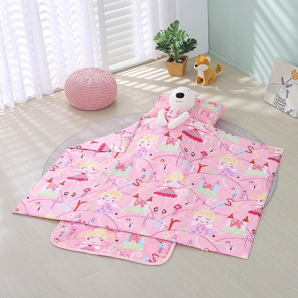 兒童抗菌防蹣三件式睡袋｜1899 公主城堡粉