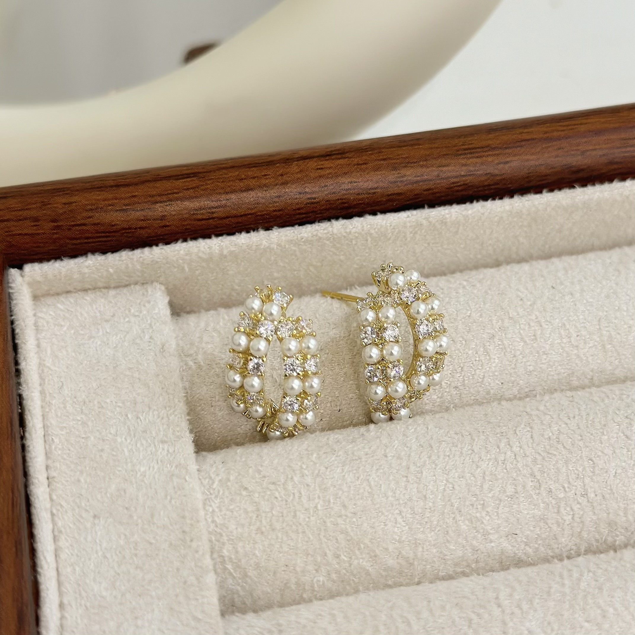 B385雙線排鑽珍珠耳針