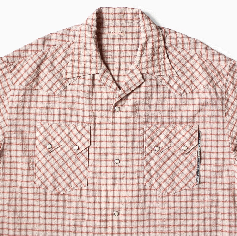 KAPITAL 2025 COTTON LINEN CHECK OPEN COLLAR SHIRT S/S - PRE ORDER ITEM (預訂中)