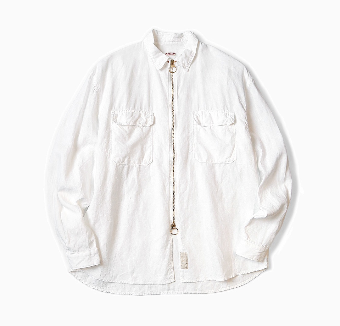 9/20 RE-STOCK: KAPITAL 2025 LINEN DRIZZLER WORD SHIRT L/S - PRE ORDER ITEM (預訂中)