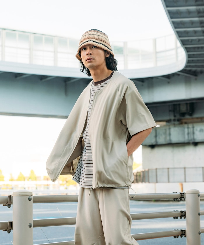 日系無領亞麻短袖棒球衫