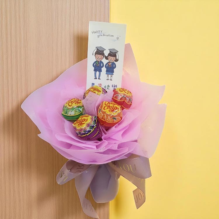 5朵5顆加倍佳棒棒糖畢業花束,Chupa Chups Lollipop Bouquet