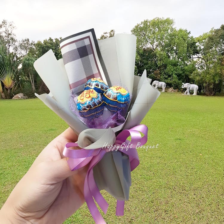 3朵3顆加倍佳棒棒糖畢業花束,Chupa Chups Lollipop Bouquet