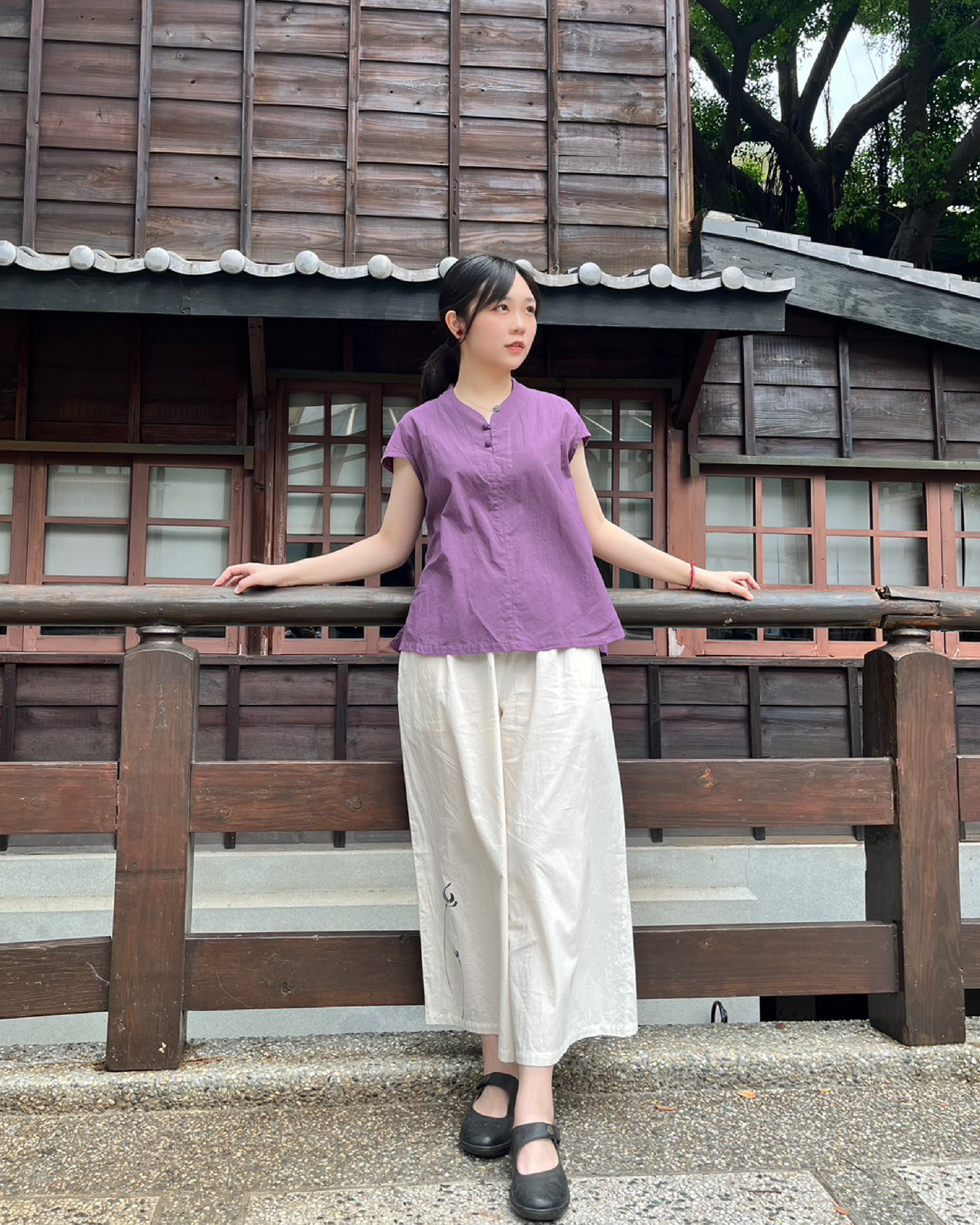 無為—包釦極短袖上衣