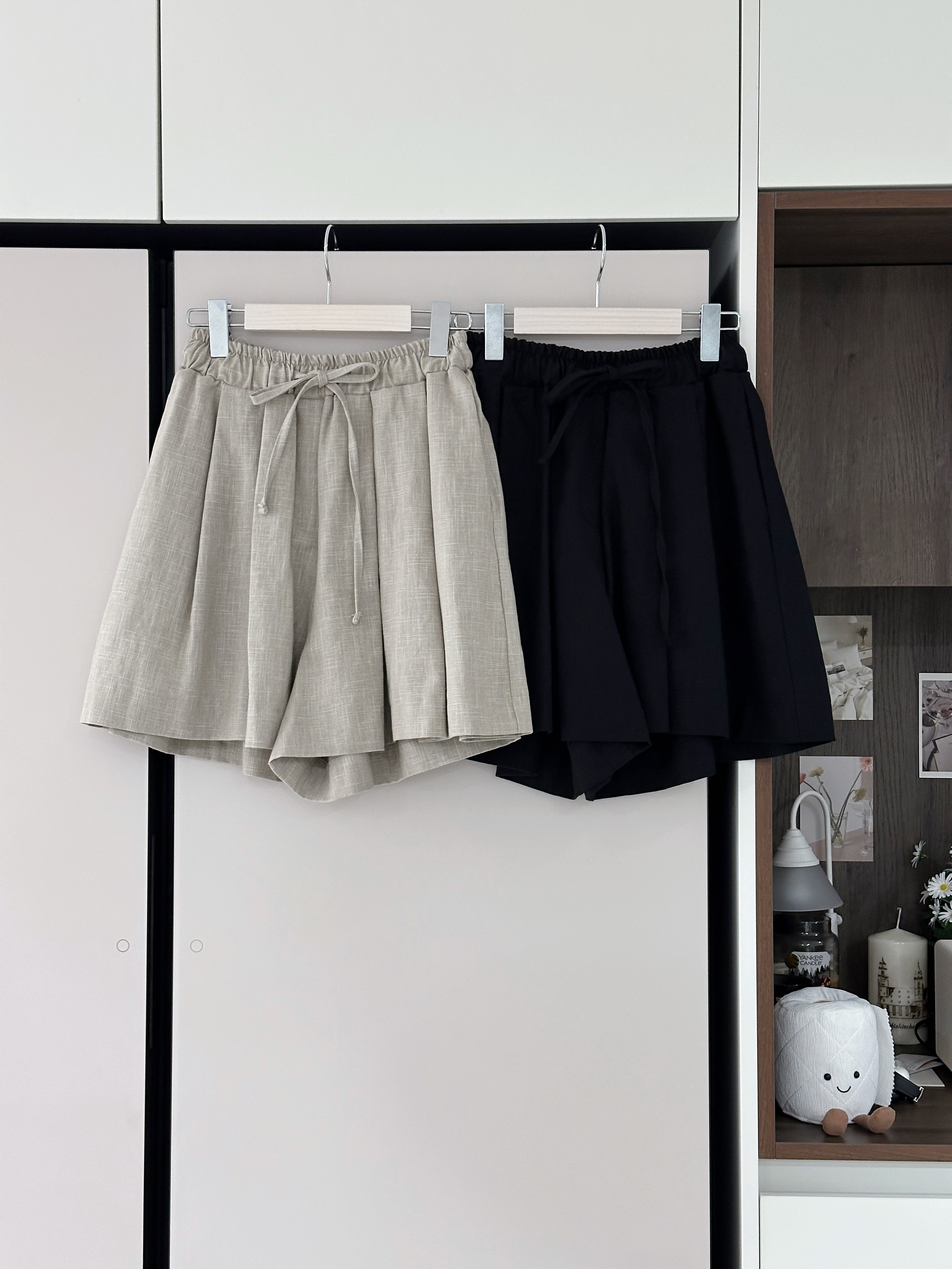 KR210 束繩全橡筋腰棉麻短褲-2色