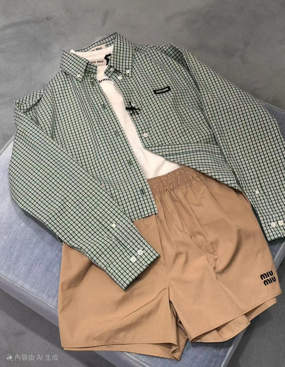 Miu Miu 淡綠色格仔 長袖襯衫