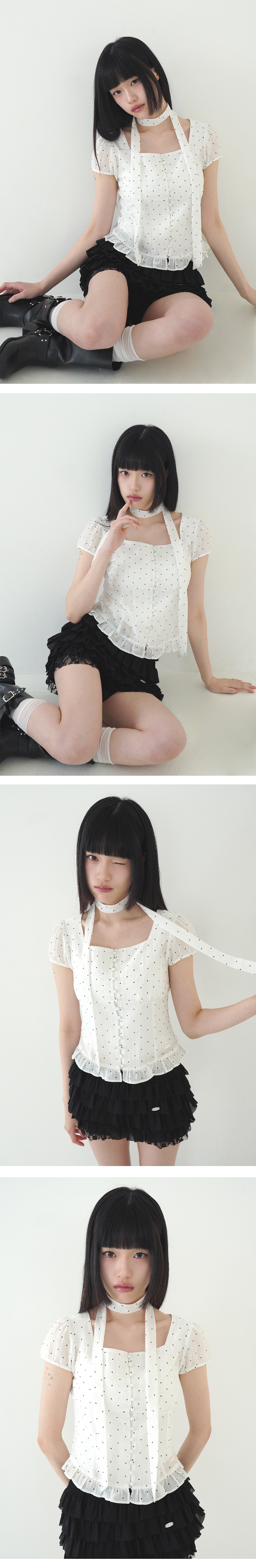 トップス ILLIGO Ribbon Tie Square Neck Blouse Pre-order delivery on 7/10] Ribbon tie square neck blouse