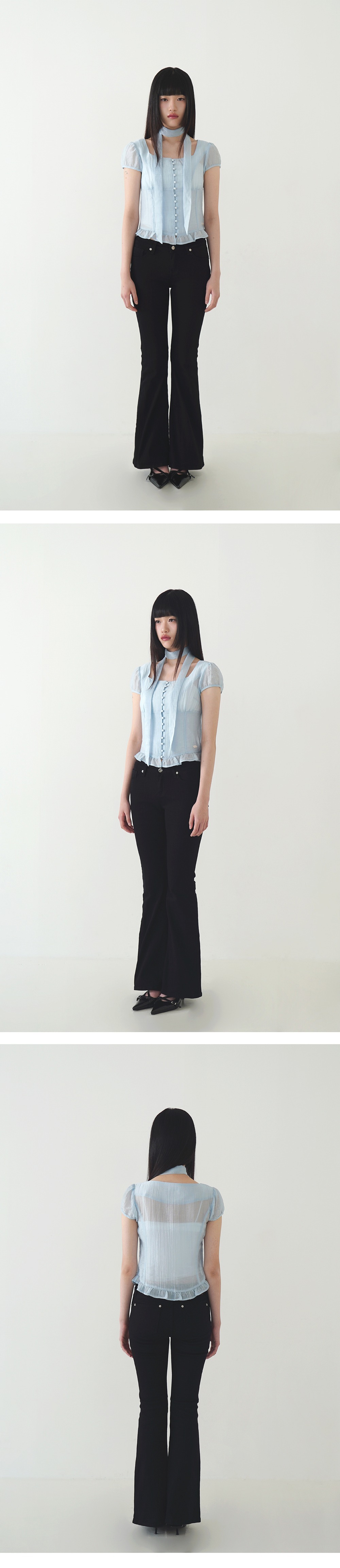 トップス ILLIGO Ribbon Tie Square Neck Blouse MUSINSA公式 | ILLIGO Ribbon Tie Square Neck Blouse - Gray