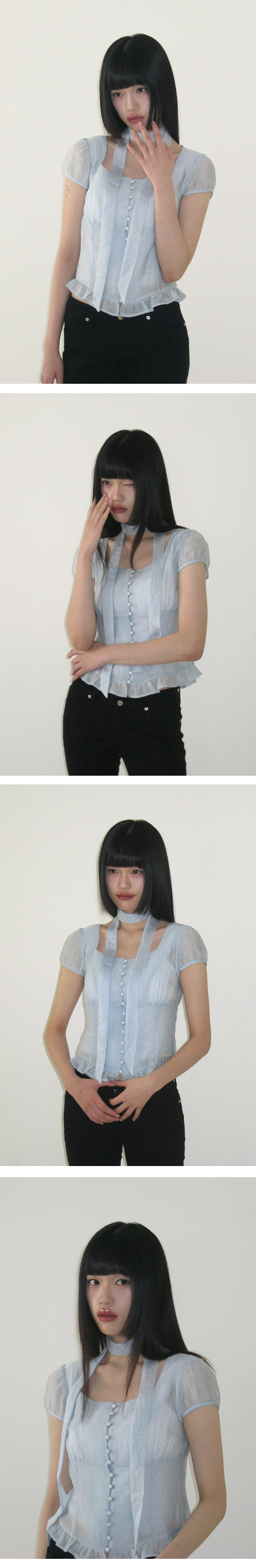 ILLIGO) Giselle同款！Ribbon Tie Square Neck Blouse - 7col