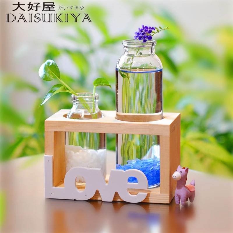 北歐風水培玻璃花瓶_原木色2瓶組合