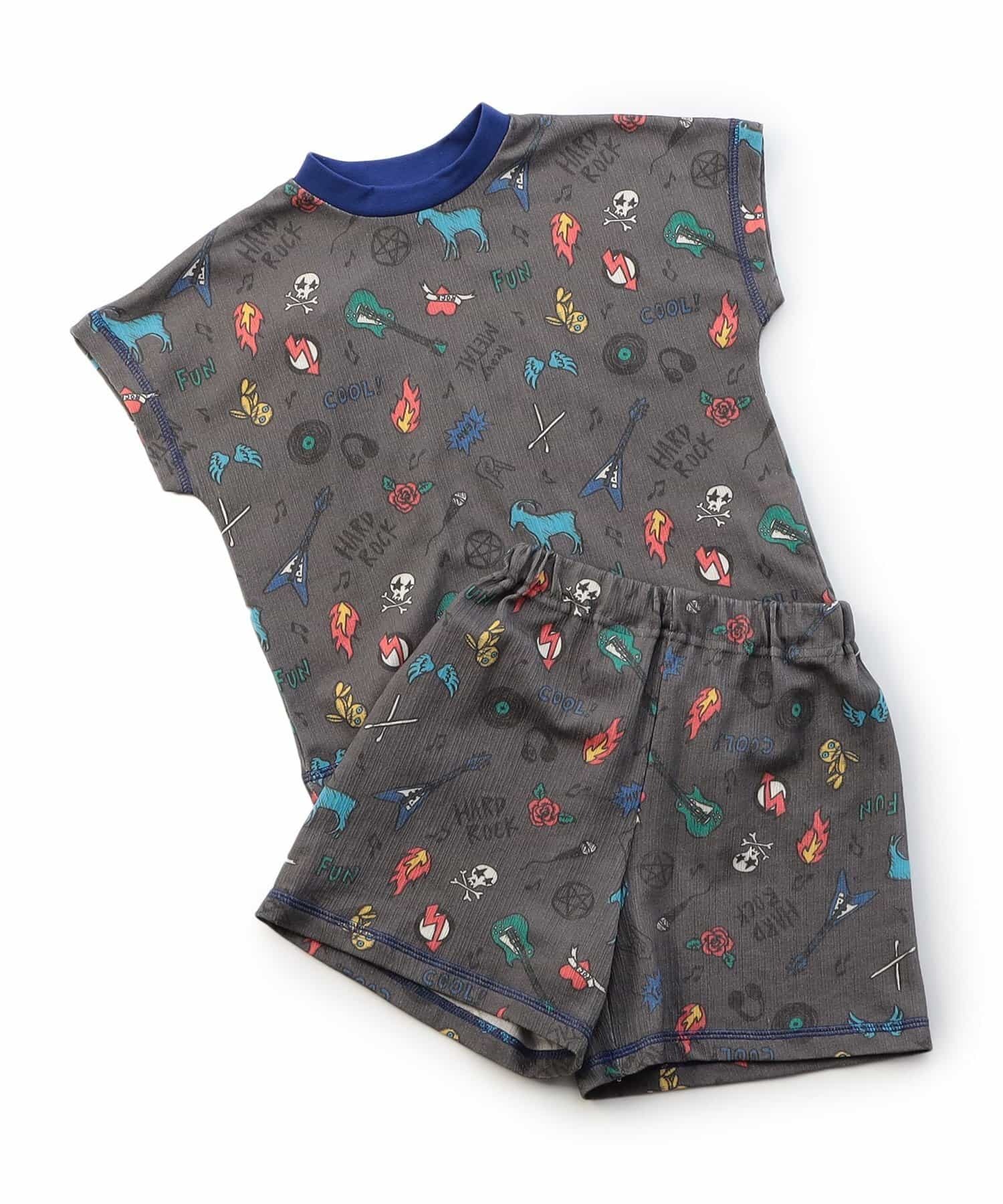 日本BREEZE 可愛搖滾圖樣 純棉居家服套裝 (炭灰色120-130) L358035