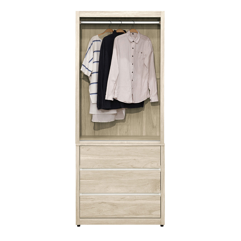 羅菲2.7尺三抽推/拉門衣櫃(單吊桿)