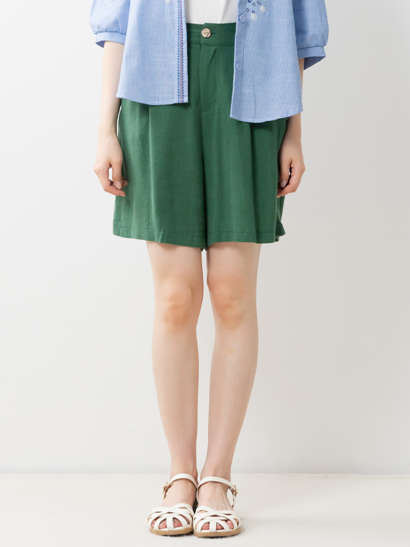 素色寬鬆自然棉麻短褲