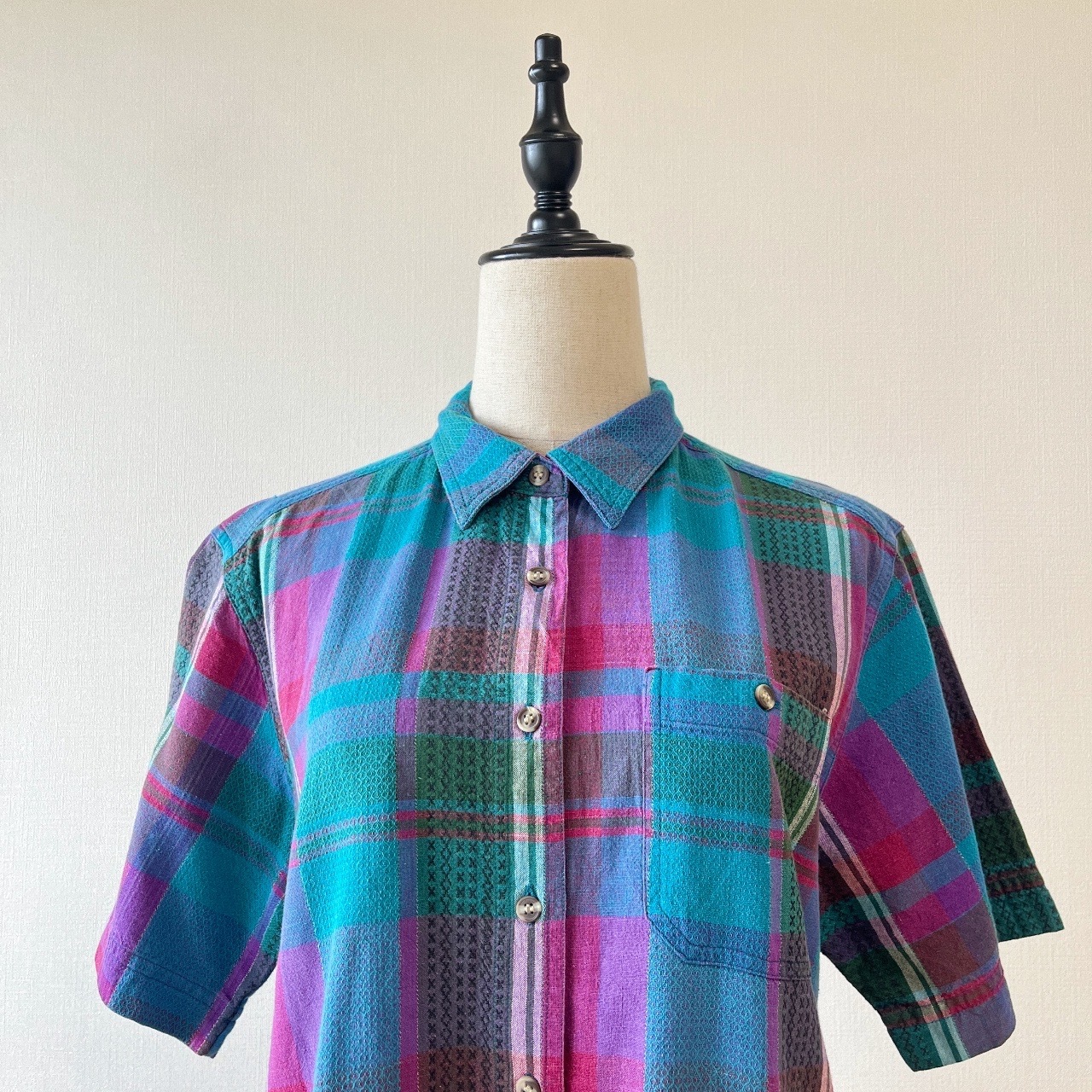 Cabin Creek湖水藍色配紫紅色綿質格紋上衣