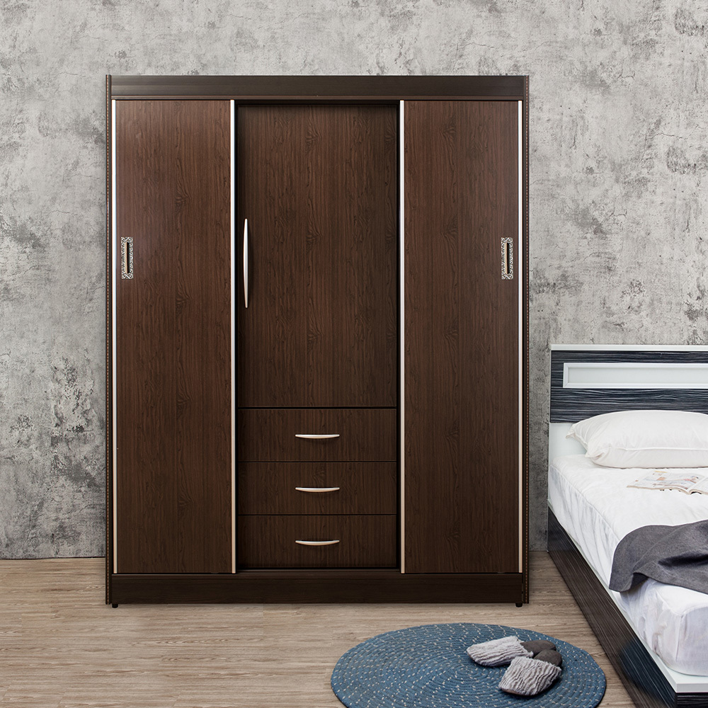 南亞塑鋼-5.3尺三抽一開門二推/拉門塑鋼衣櫃