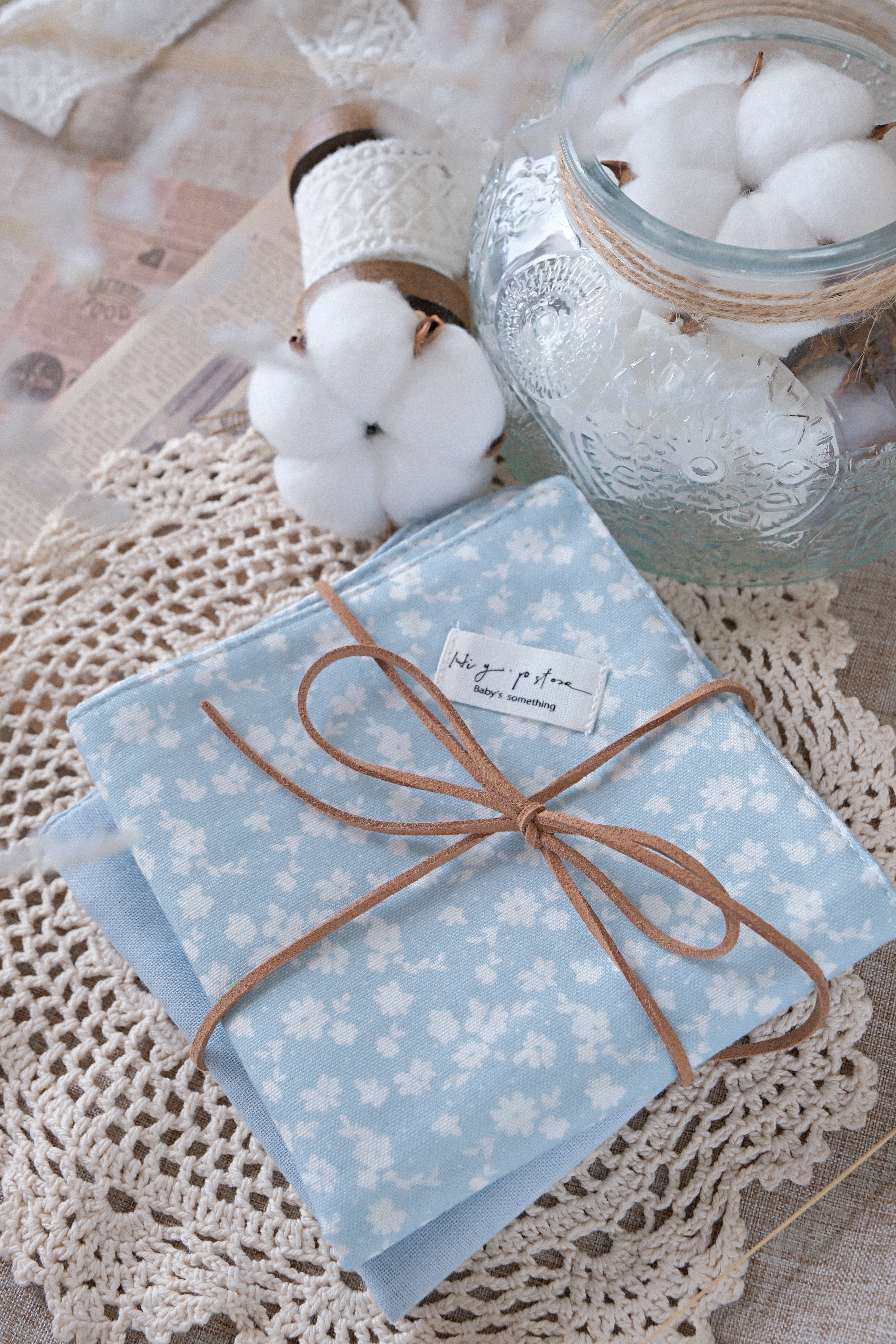 Hi Y.P store-手作六層紗紗布巾-獨家設計款-霧藍霜語(2件組)