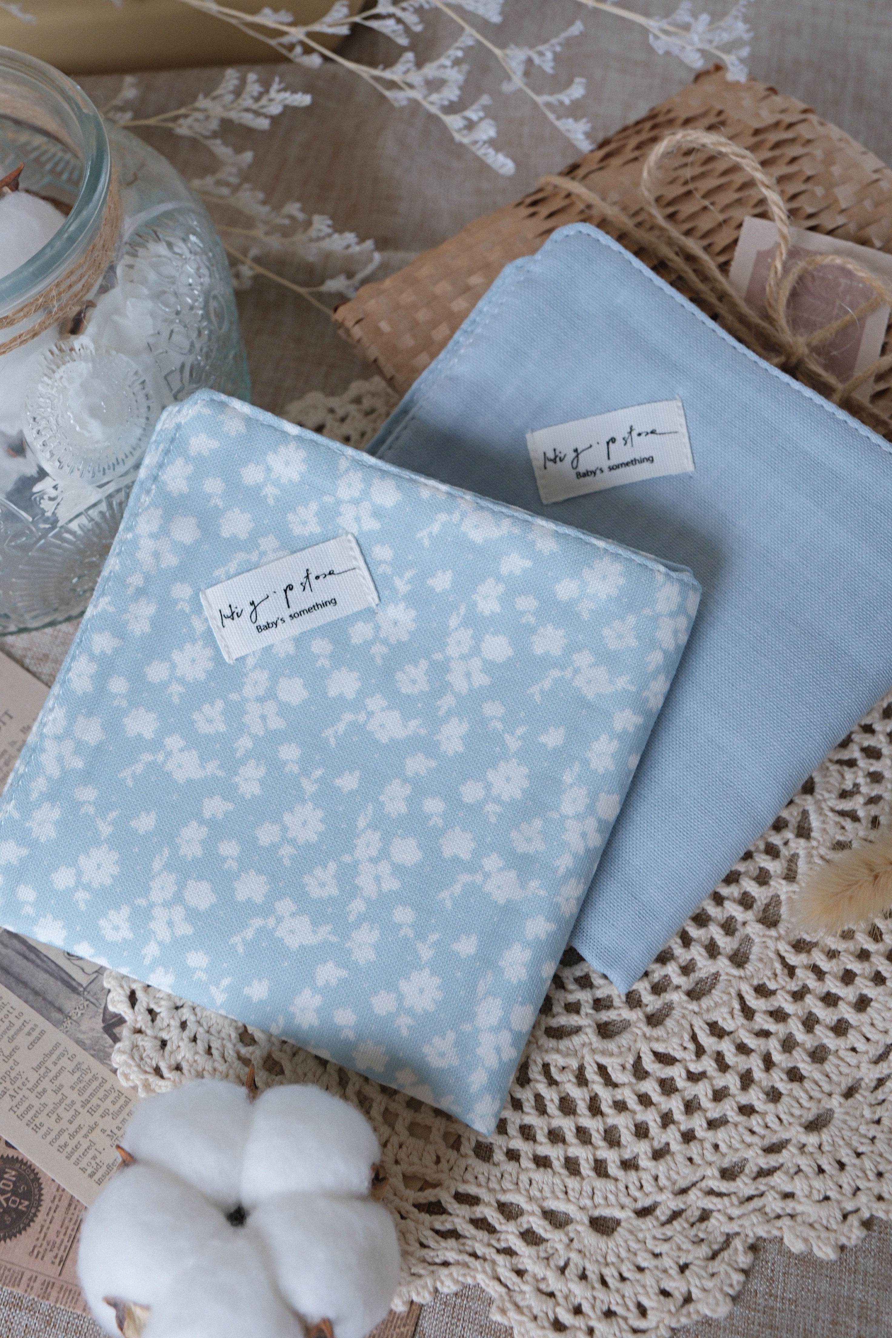 Hi Y.P store-手作六層紗紗布巾-獨家設計款-霧藍霜語(2件組)