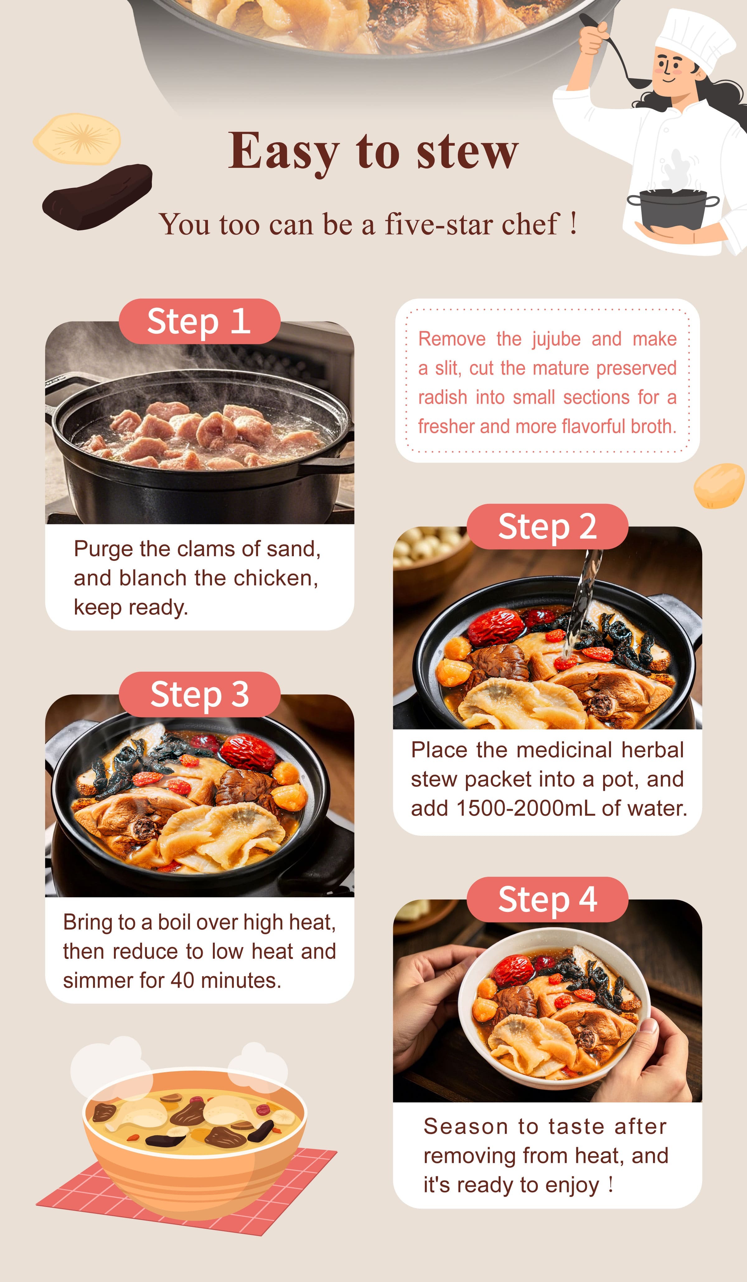 Dengyi Aged Dried Radish Soup Stewing method