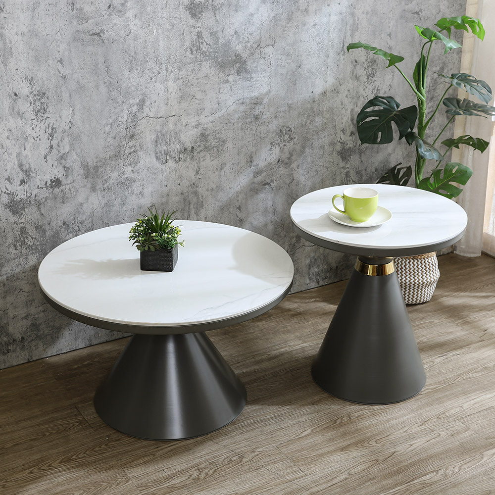 蘿娜岩板設計造型款圓形茶几組合(2.3尺大圓几+1.7尺小圓几)