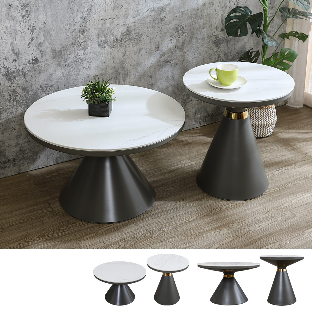 蘿娜岩板設計造型款圓形茶几組合(2.3尺大圓几+1.7尺小圓几)