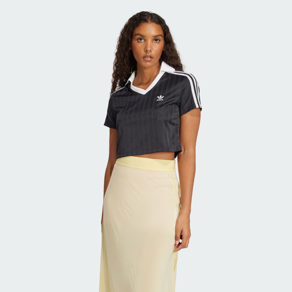 Adidas V-neck Polo JD2606 女 Polo衫 短版 運動上衣 休閒短袖 黑 白 亞版