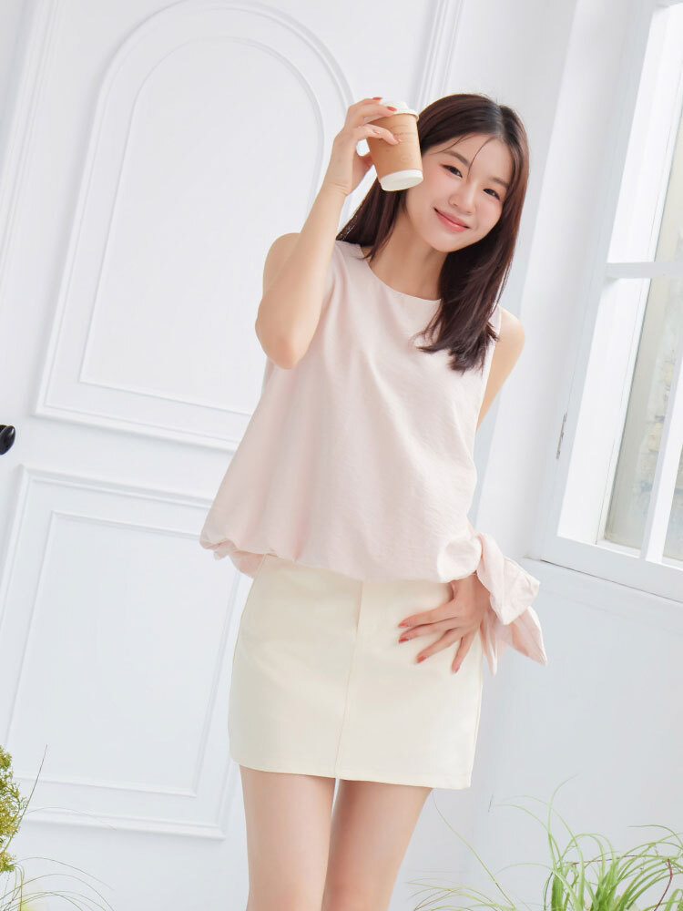 鬆緊傘狀棉質無袖上衣（附髮圈）