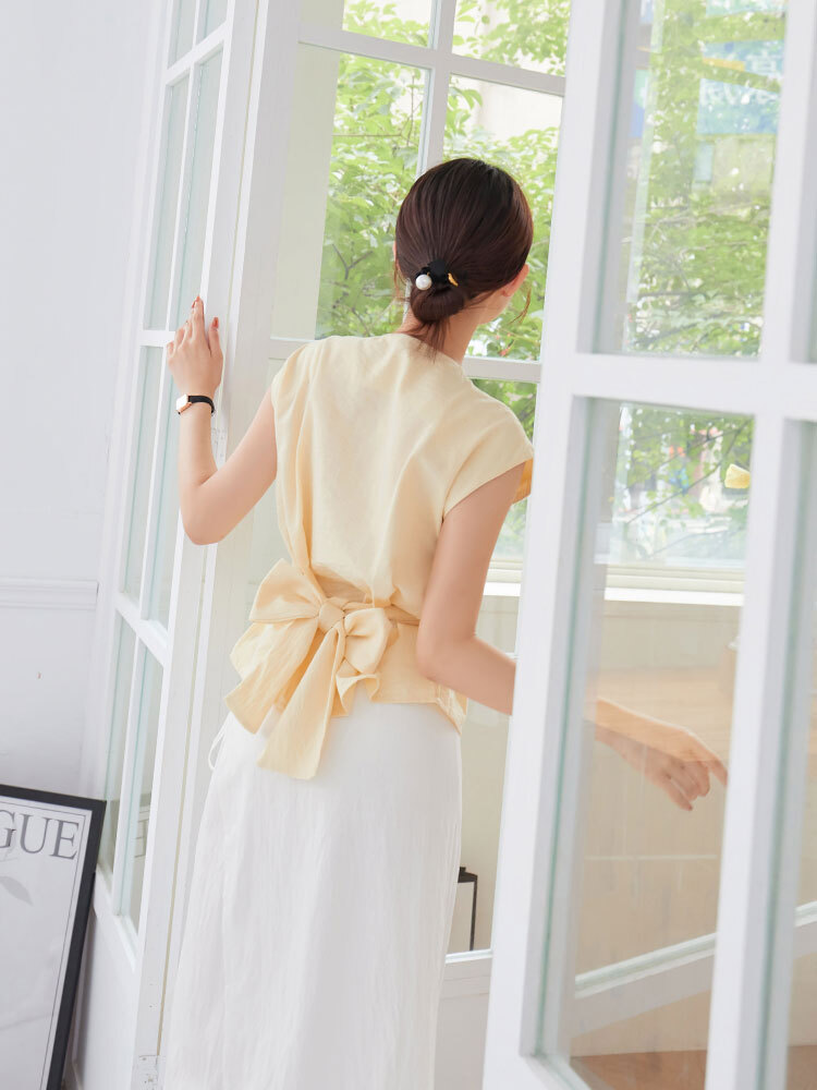 修身V領交叉繫帶無袖上衣