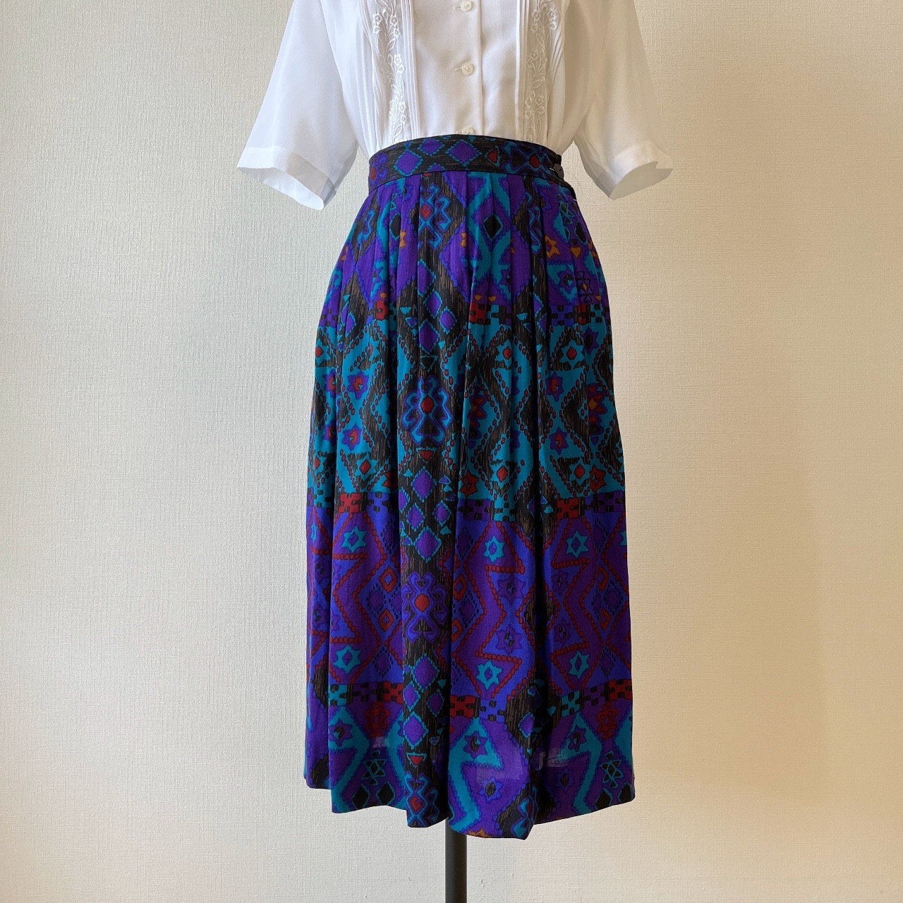 美國製紫藍色幾何圖案古著半身裙