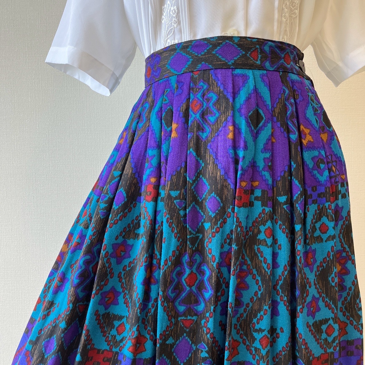 美國製紫藍色幾何圖案古著半身裙