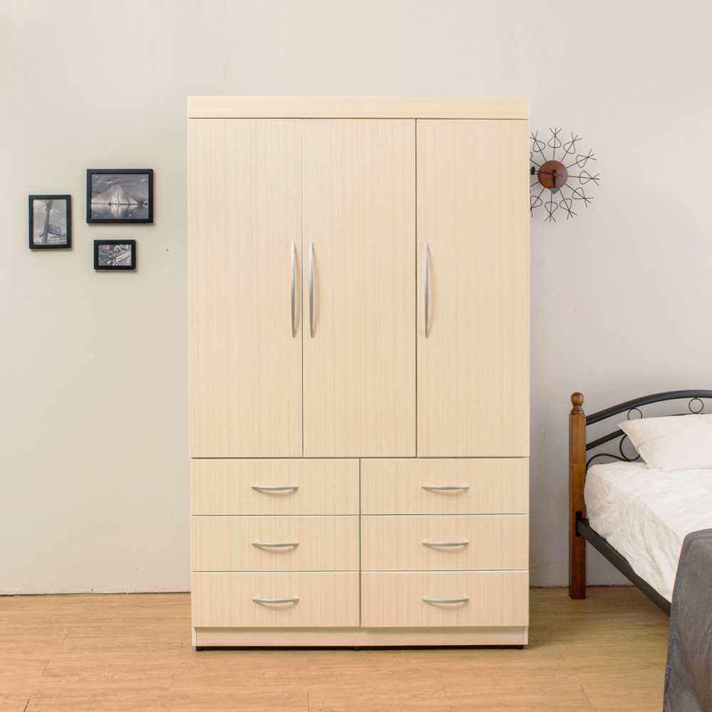 南亞塑鋼-4尺三開門六抽塑鋼衣櫃