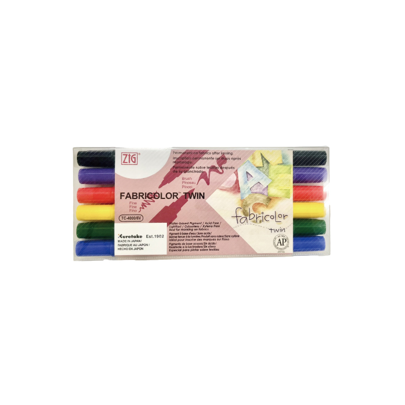 日本 Kuretake 吳竹 ZIG雙頭布料彩繪筆6色組