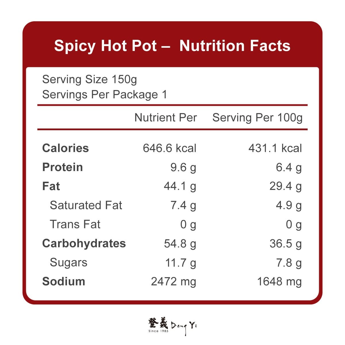 登義麻辣鍋營養標示