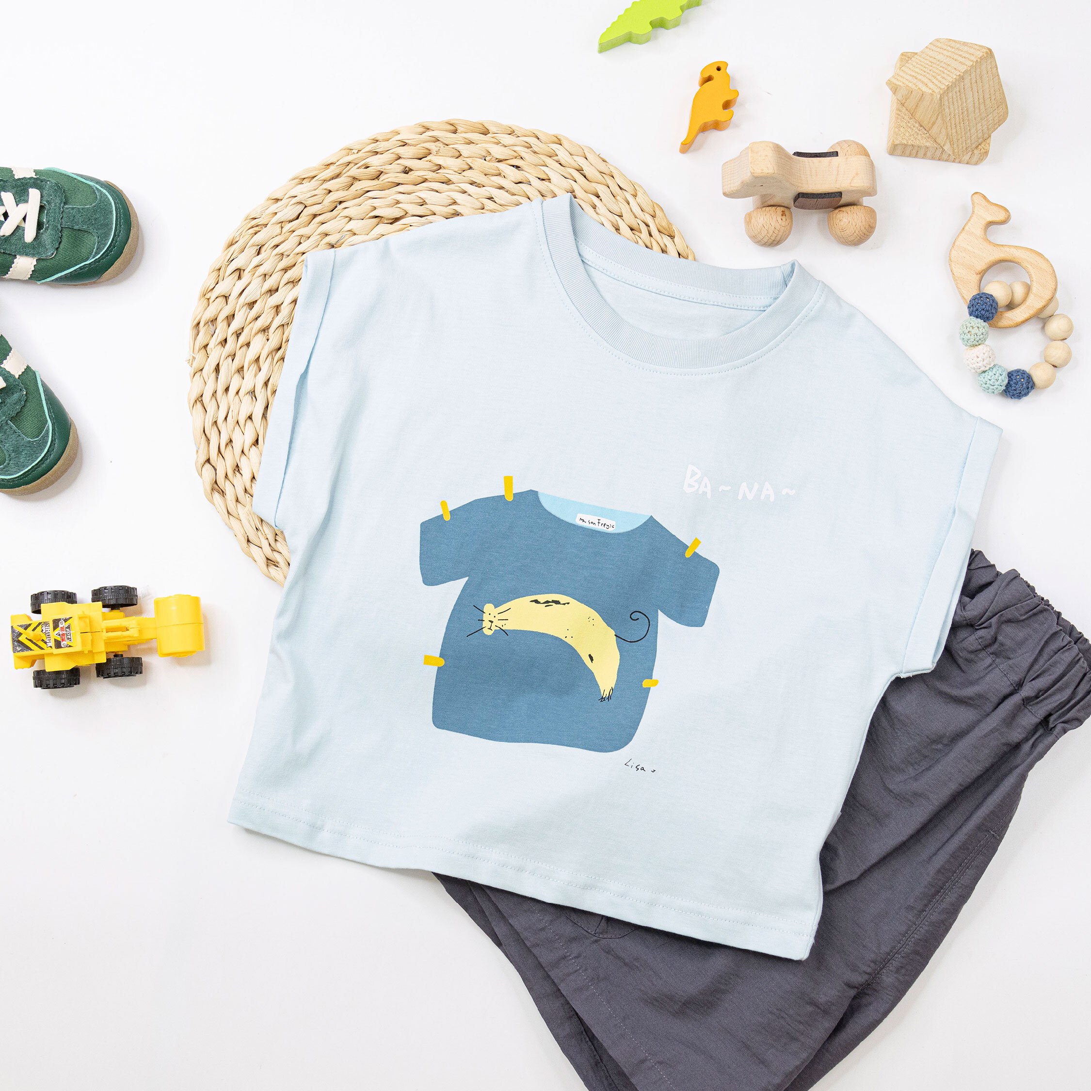 逗趣香蕉花豹反褶袖上衣 (H50672)