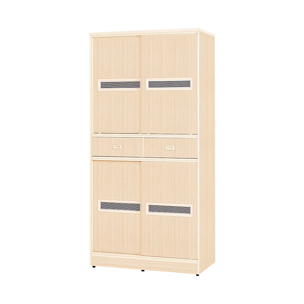 南亞塑鋼-3尺線條紋橫飾條四推/拉門二抽防水塑鋼高鞋櫃