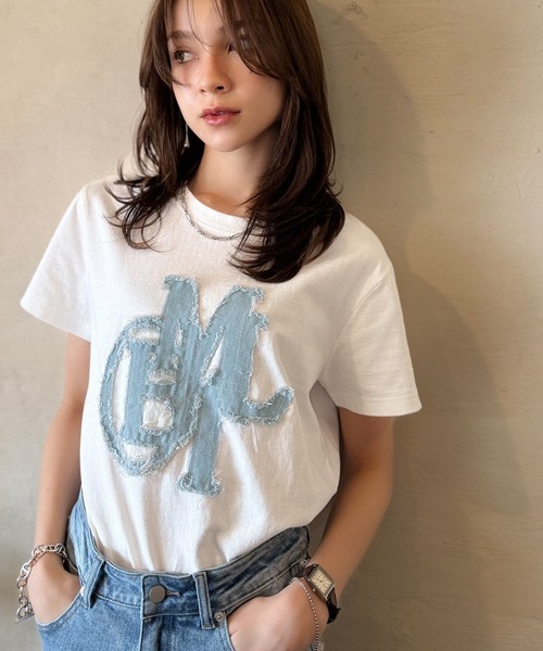 日本🇯🇵連線 Mily Bilet 牛仔拼布印花短袖T恤 牛仔流蘇 休閒 短袖 2色(任買兩件711免運)/預購