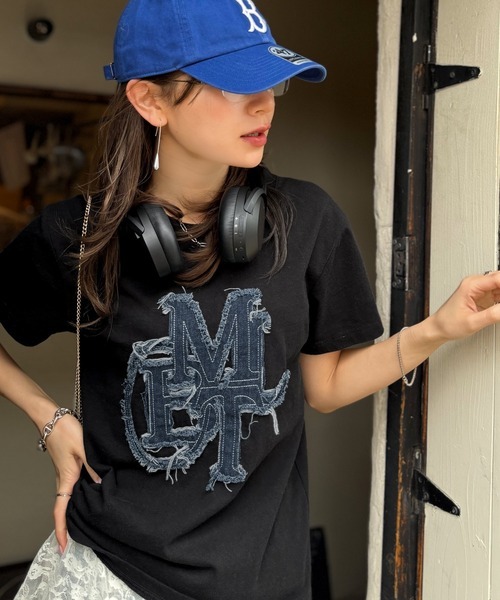 日本🇯🇵連線 Mily Bilet 牛仔拼布印花短袖T恤 牛仔流蘇 休閒 短袖 2色(任買兩件711免運)/預購