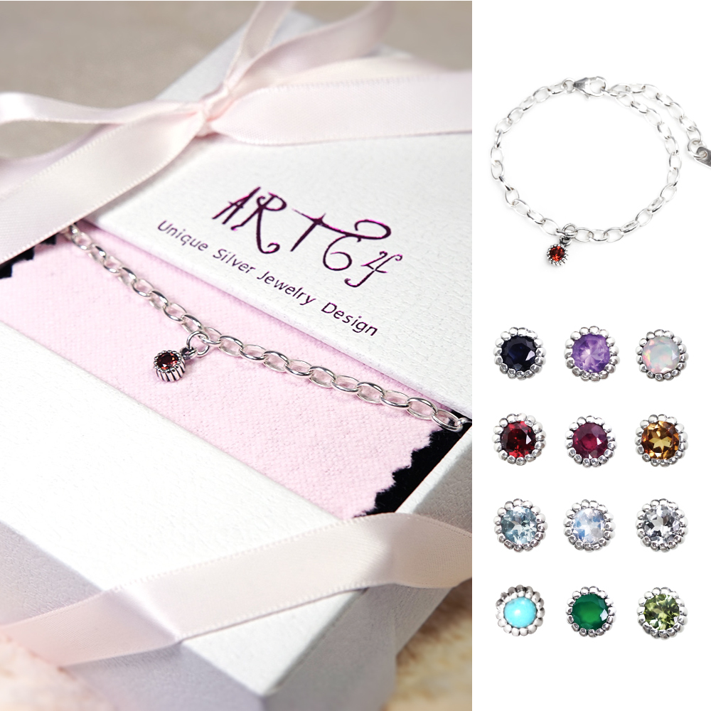 【網路限定】天然石純銀寶寶手鍊 彌月禮盒 12款誕生石設計 新生兒/兒童生日祝福禮首選(附禮物提袋與擦銀布)