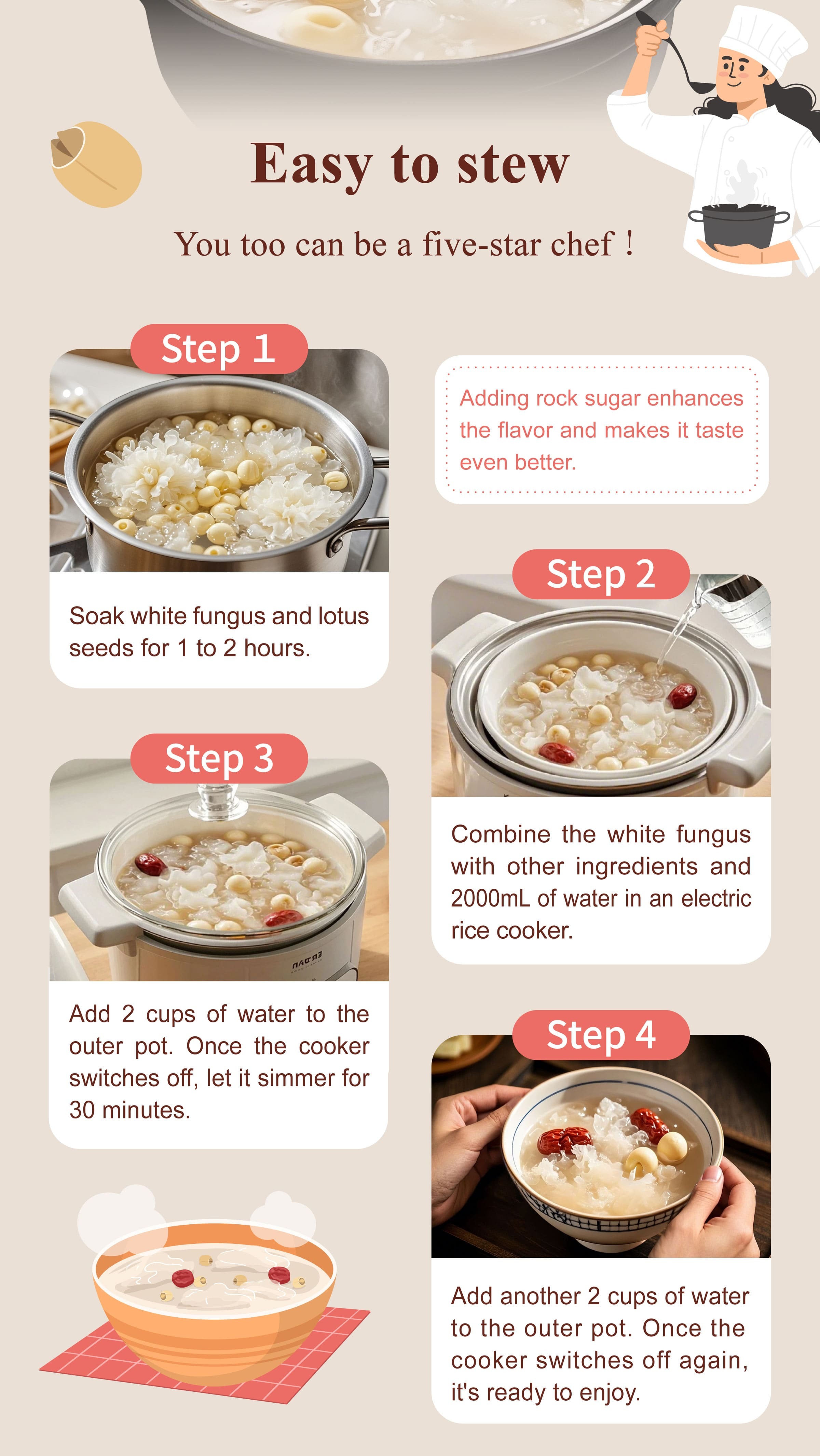 Dengyi Tremella Lotus Seed Soup Stewing method