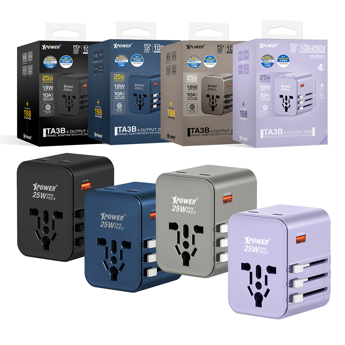 XPower TA3B 25W 4輸出PD 3.0/PPS旅行充電器