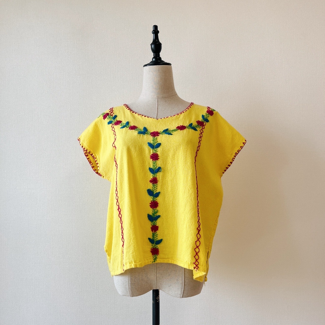 陽光黃色墨西哥刺繡上衣