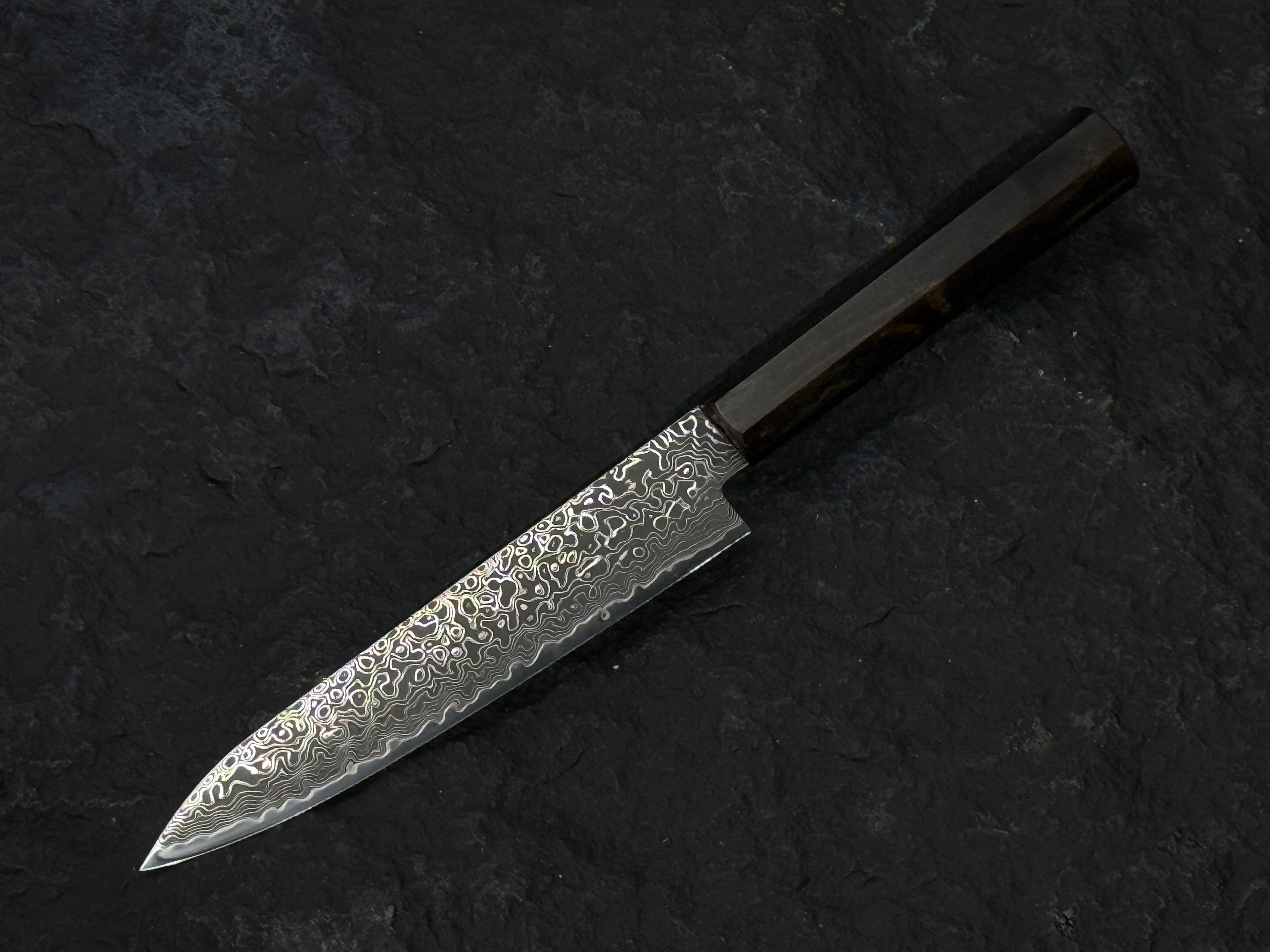 初心 流氷 SG2 黑染 大馬士革鋼 小刀 黑檀柄